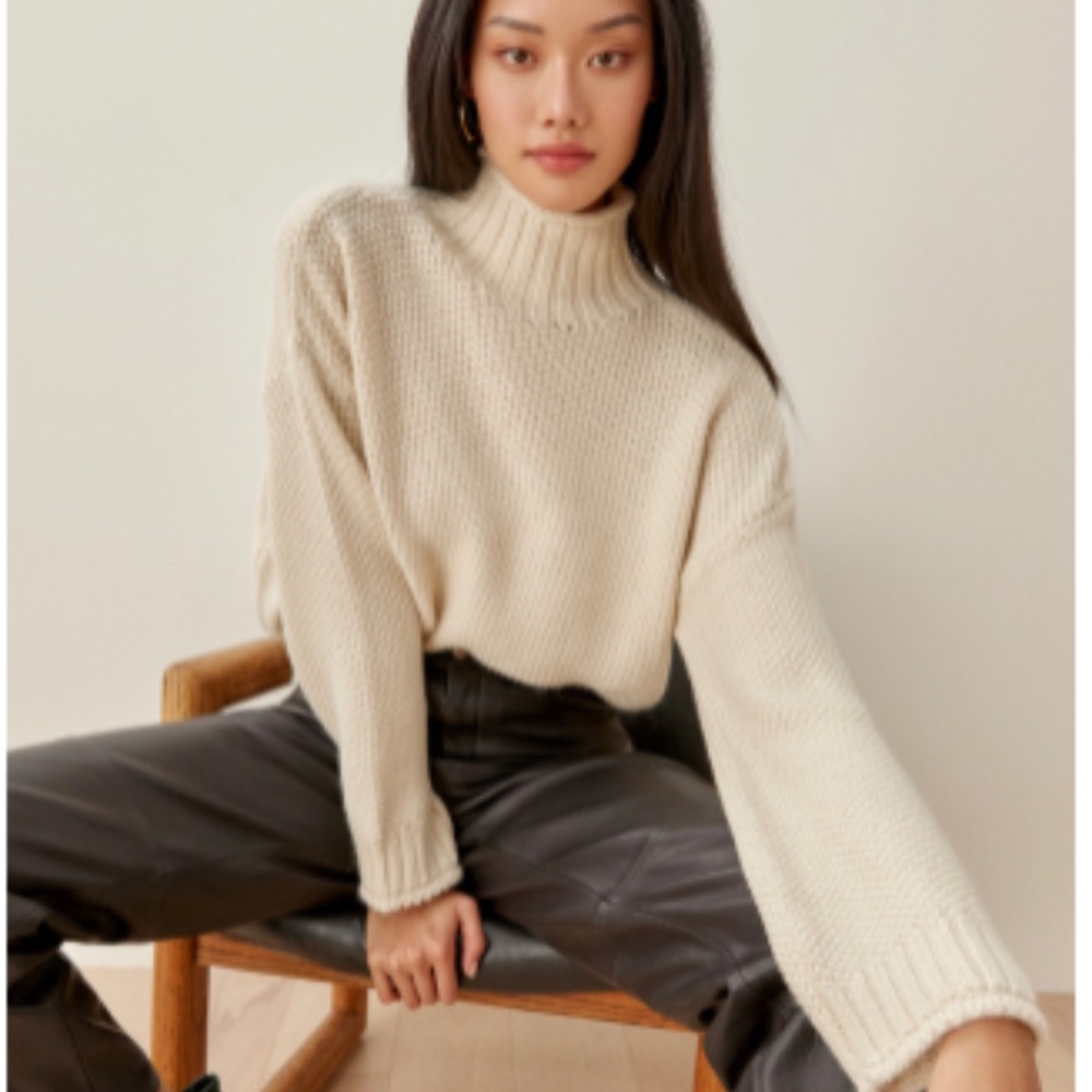 Reformation Cream Turtleneck Sweater